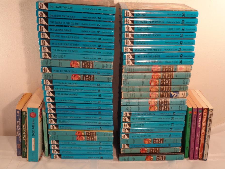 Lot of 64 Vintage Hardy Boys by Franklin Dixon: 36 Glossy, 18 Matte 10 PBs, G-VG