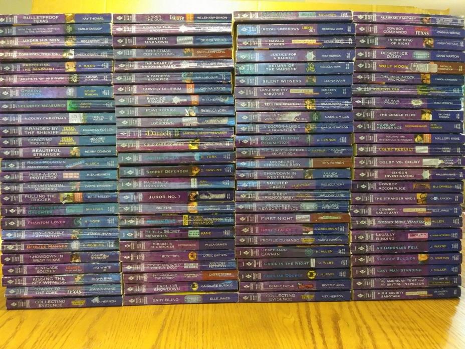 HUGE LOT of 100 pb Harlequin INTRIGUE purple cover romance suspense