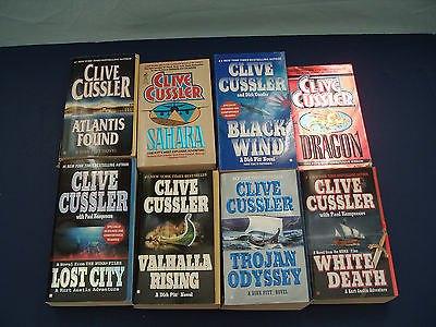 Clive Cussler eight paperback adventure book lot  Atlantis found  black wind