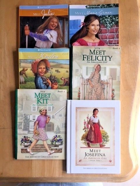 6 American Girl Books, Meet Kit,Felicity,Julie,Josefina, Kristen, Marie-Grace