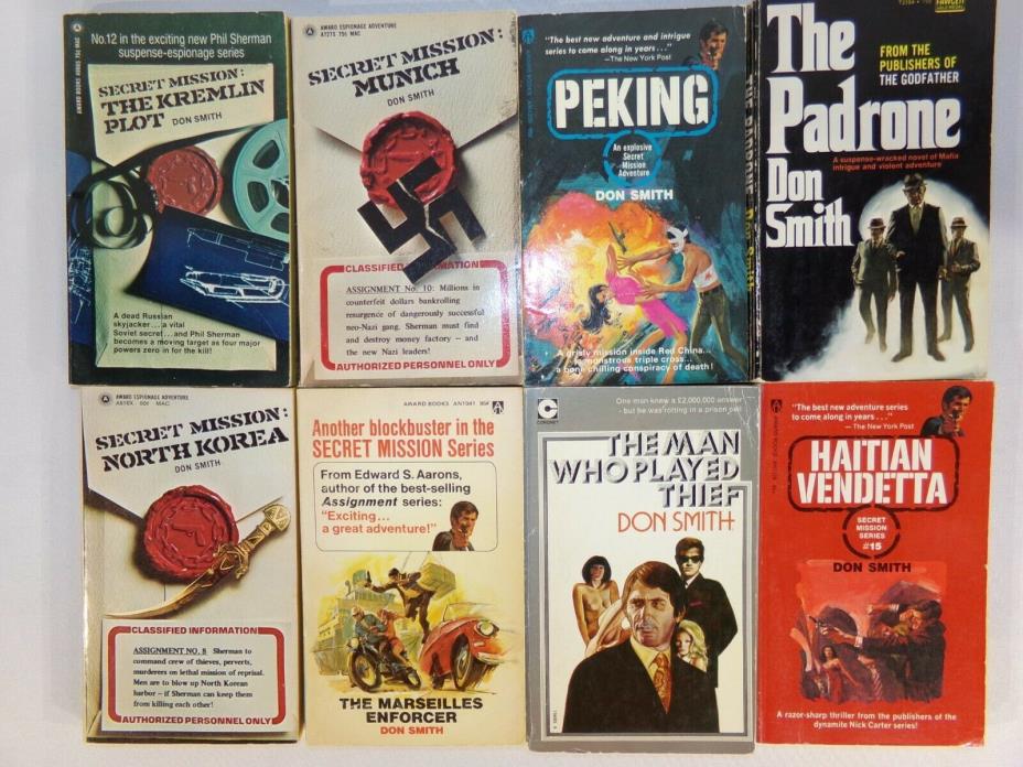 LOT OF 8 DON SMITH Vintage Paperback Books Men's Adventure Collectible