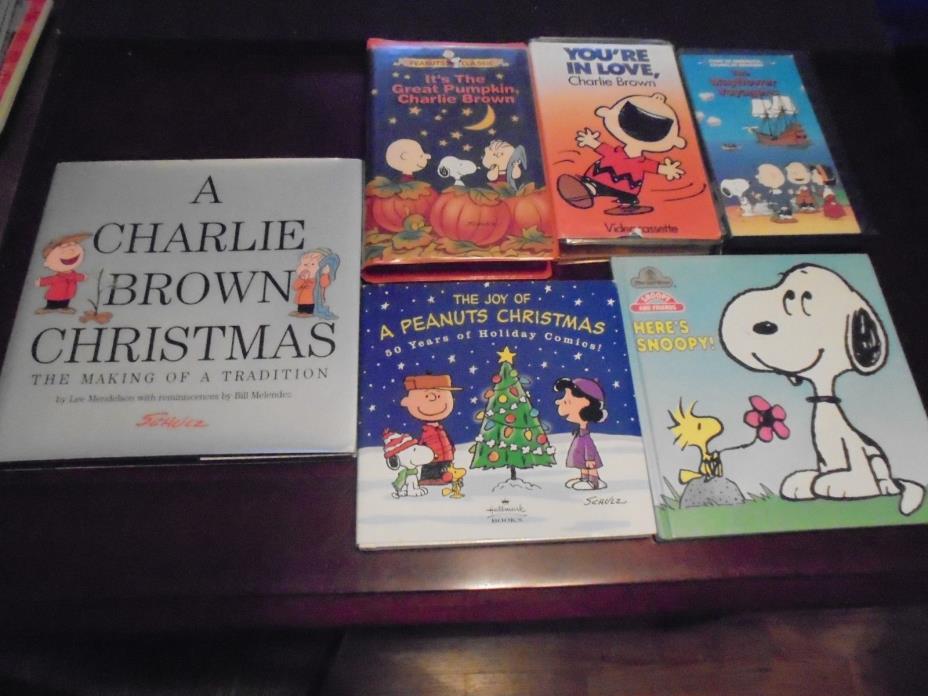 *LOT* CHARLIE BROWN Books & VHS Movies PEANUTS SNOOPY Christmas Classic Comics