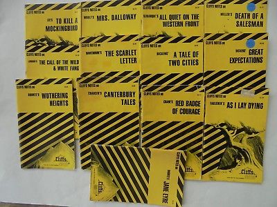 19 Lot Cliffs Notes Crane Miller Dickens Chaucer Hawthorne Bronte Faulkner