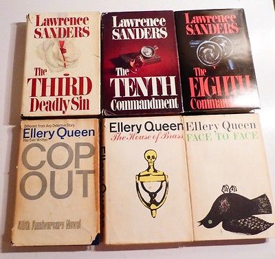 Lot of 6 Vintage Crime Mystery Novels by Elery Queen & Lawrence Sanders1960-80M7