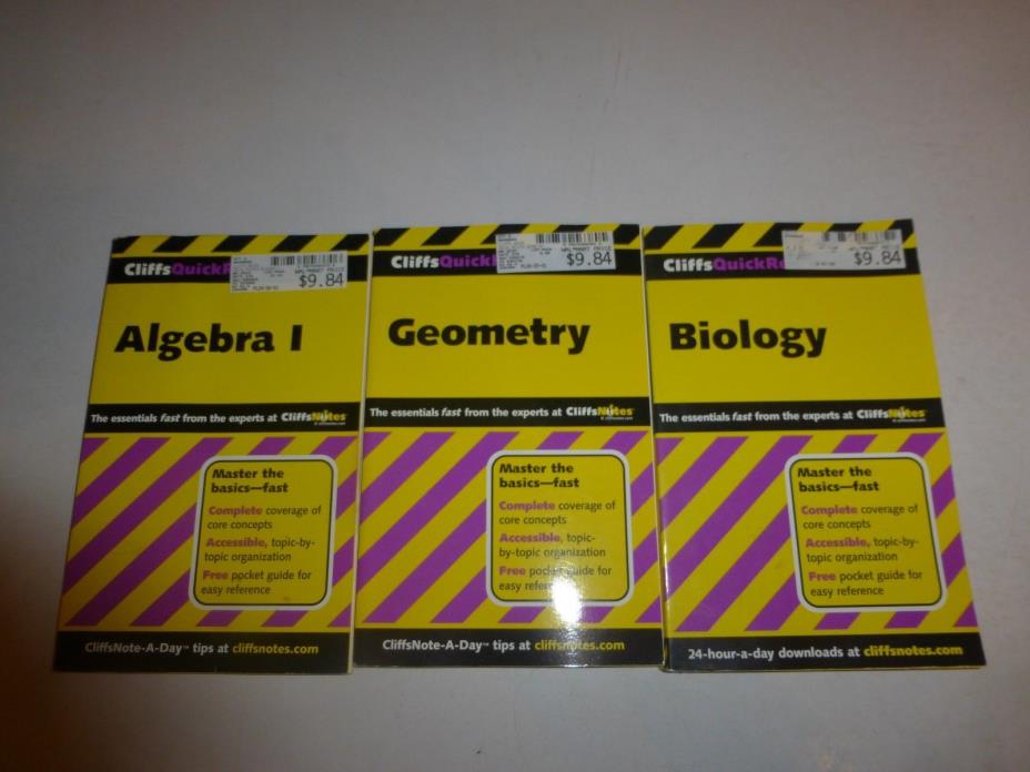Lot of 3 Cliffs Quick Review - Biology, Geometry & Algebra Book Set! PB New243
