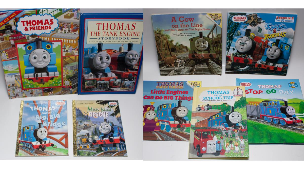 9 Thomas the Train and Friends Book Lot Hardcover/Softcover + Stickers, Flaps