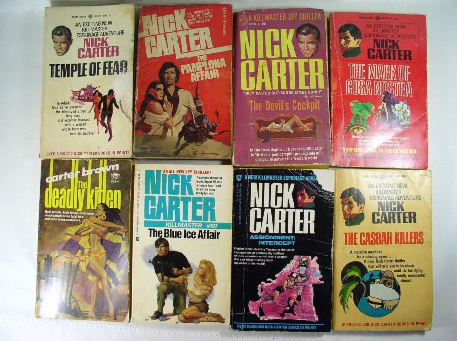 8 Killmaster Spy Chillers/Espionage Adventures by Nick Carter 1968-1978 pb