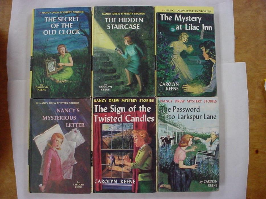 Nancy Drew 6 Lot Mystery Books 1, 2, 4, 8, 9, 10 Yellow Spine Picture Covers