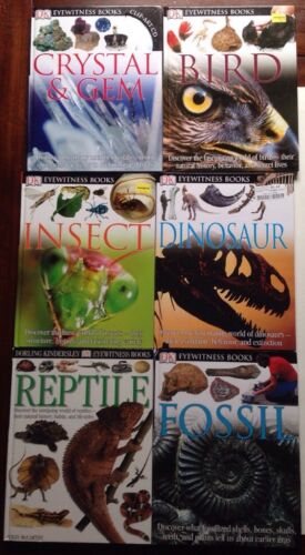 LOT 6 DK Eyewitness Books Homeschool Crystal & Gem Dinosaur Reptile Bird Fossil