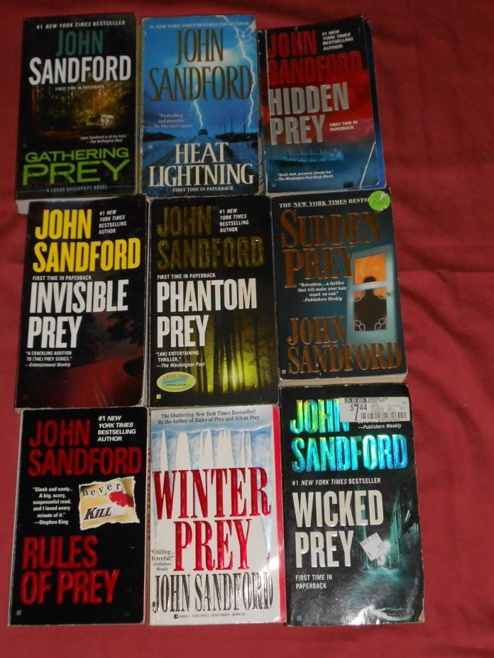 JOHN SANDFORD Lot of 9 Paperback Mystery Suspense Criminal Novels~PREY Series