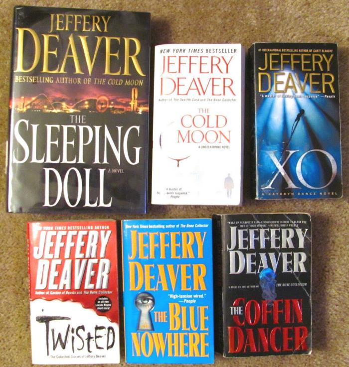 ~Lot of 6 Jeffrey Deaver - Sleeping Doll, XO, Twisted, Coffin Dancer Cold Moon A