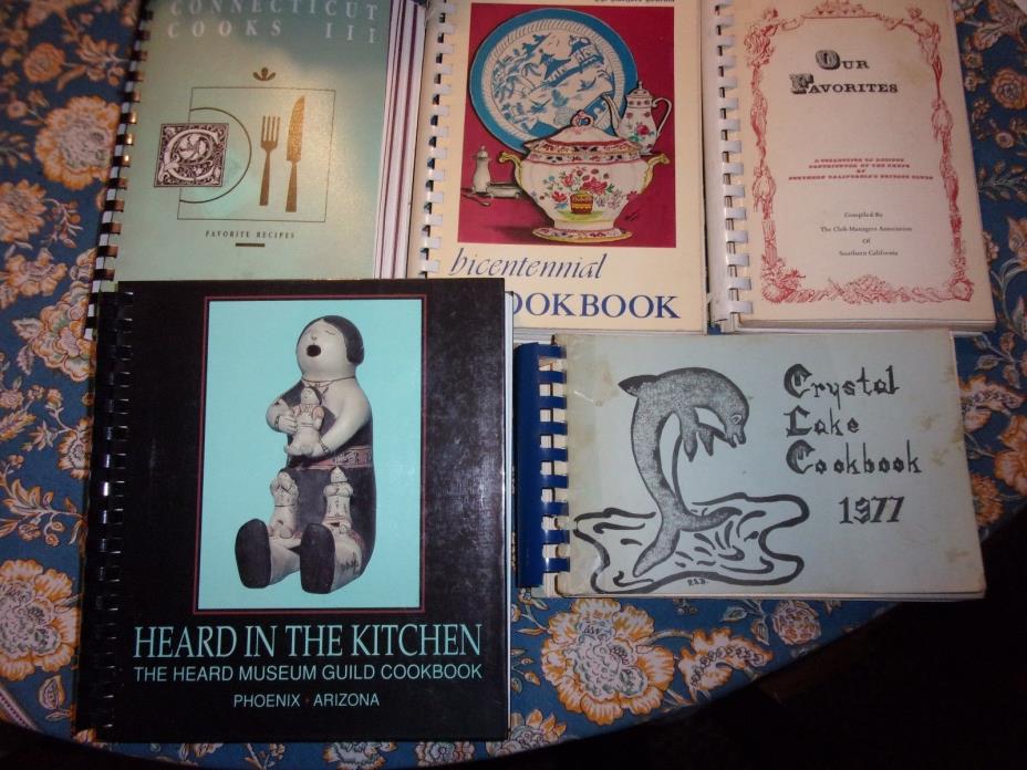 Lot of 5 comb bound cookbooks Connecticut III Bicentennial Crystal Lake  -LOTNAT