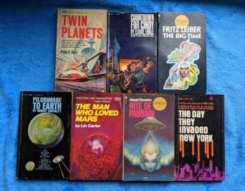 VINTAGE SCI-FI 7 Paperback Book Lot Twin Planets Rite Of Passage The Big Time