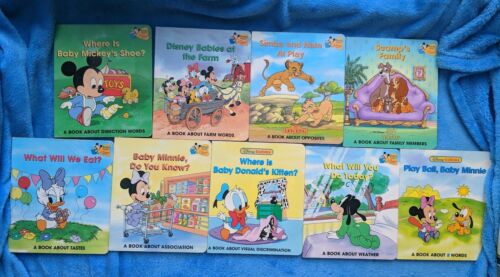 BABY'S FIRST DISNEY BOOKS 9 Board Book Lot Grolier Mickey Minnie Simba Scamp