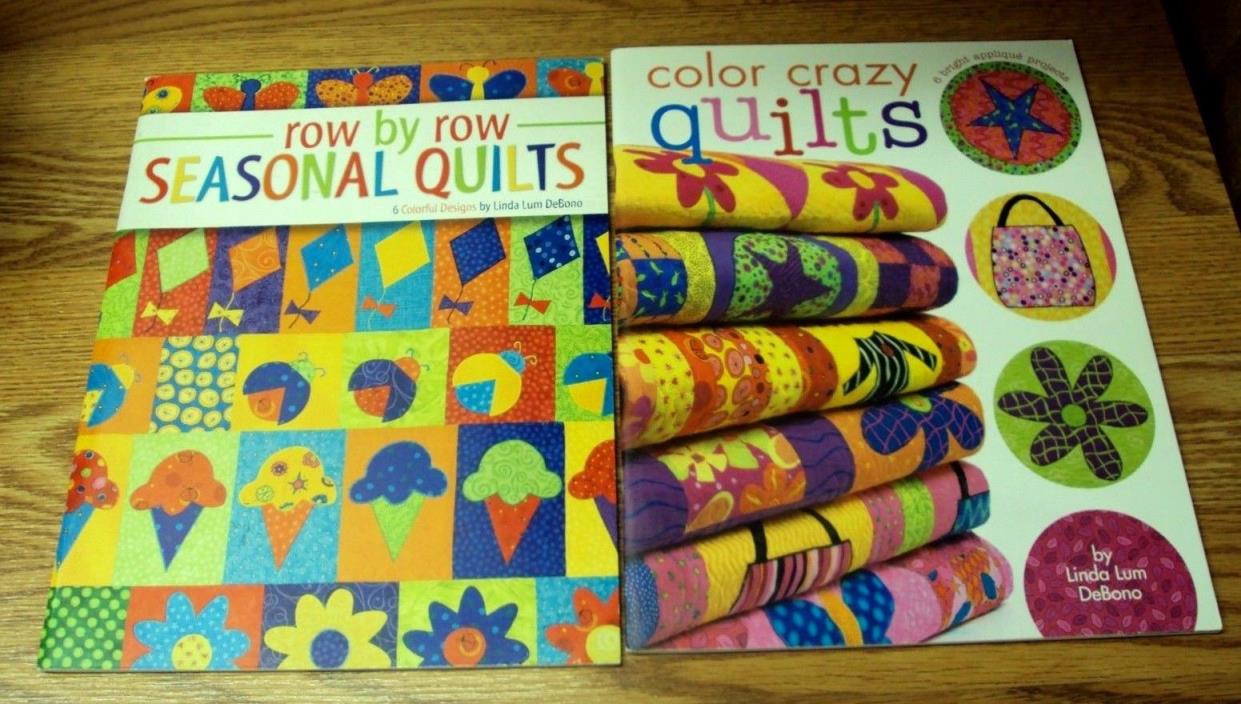 Lot/2 LINDA LUM DEBONO Quilt Quilting Books ROW BY ROW SEASONAL / COLOR CRAZY