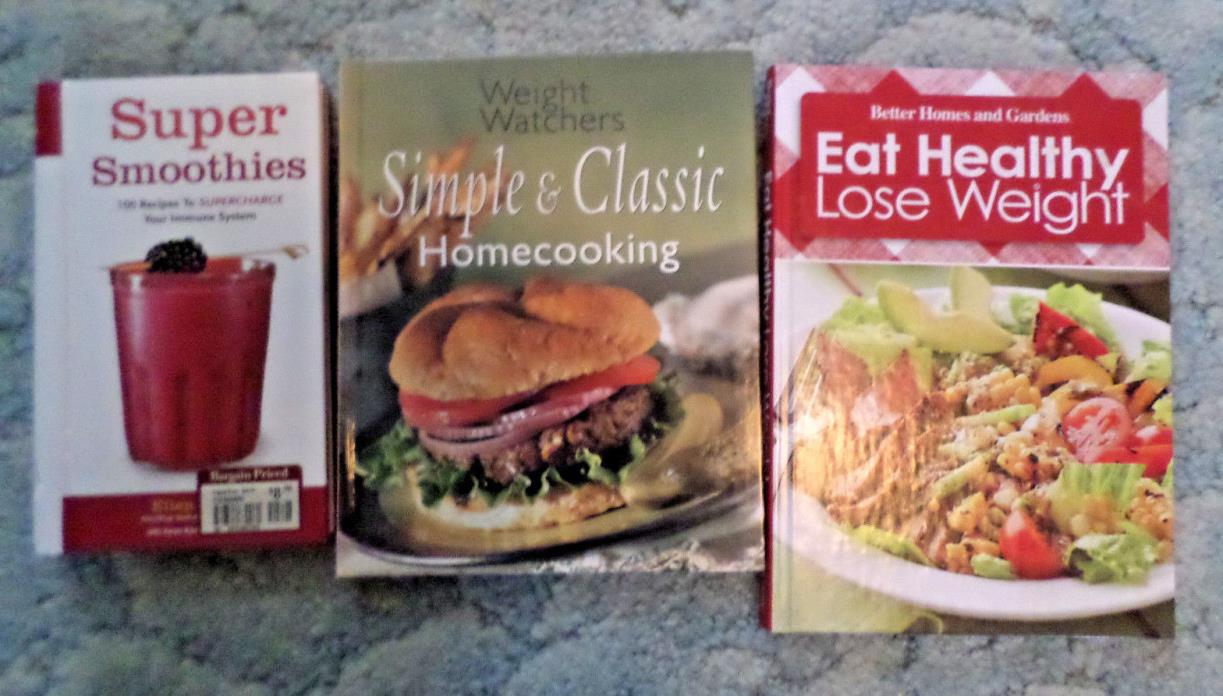 3 HARDCOVER COOKBOOKS  WEIGHT WATCHERS, BETTER HOME AND GARDEN AND SMOOTHIES
