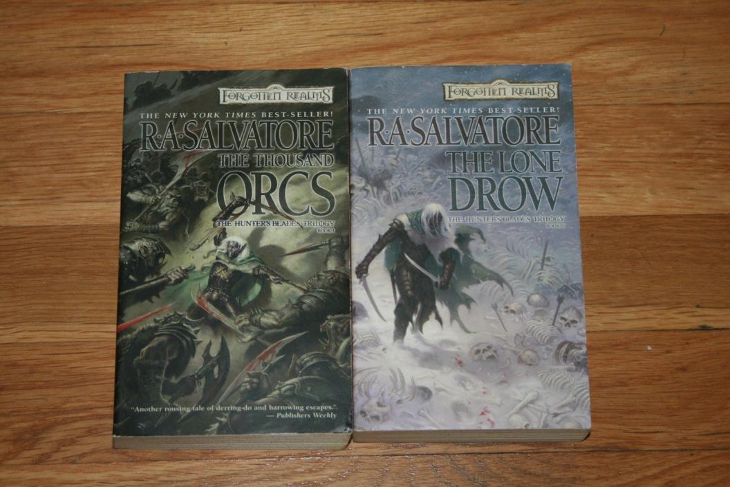 Lot of 2 book RA Salvatore Hunter's Blades Trilogy Lone Drow & Thousand Orcs 1 2