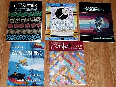 lot of 5 QUILTING & DESIGN BOOKS: GEOMETRIX / EMBELLISHING / Confetti / Art Deco