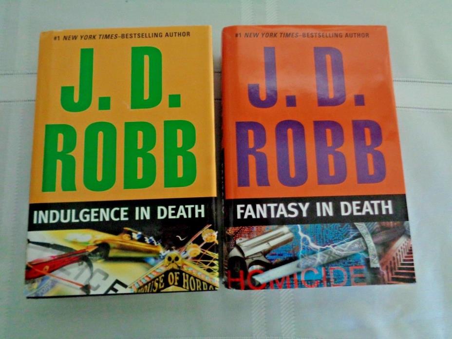 Lot of 2 J.D. Robb LARGE PRINT: Fantasy in Death, Indulgence in Death, HC/DJ, VG