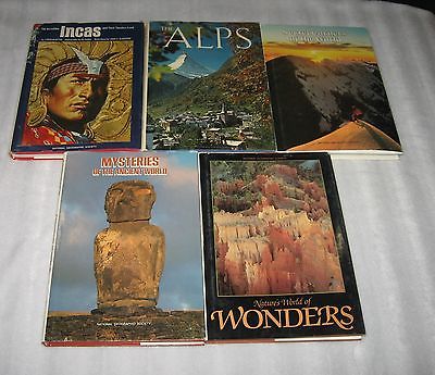 5 NATIONAL GEOGRAPHIC SOCIETY HC BOOKS, WONDERS - MYSTERIES - INCAS - ALPS +