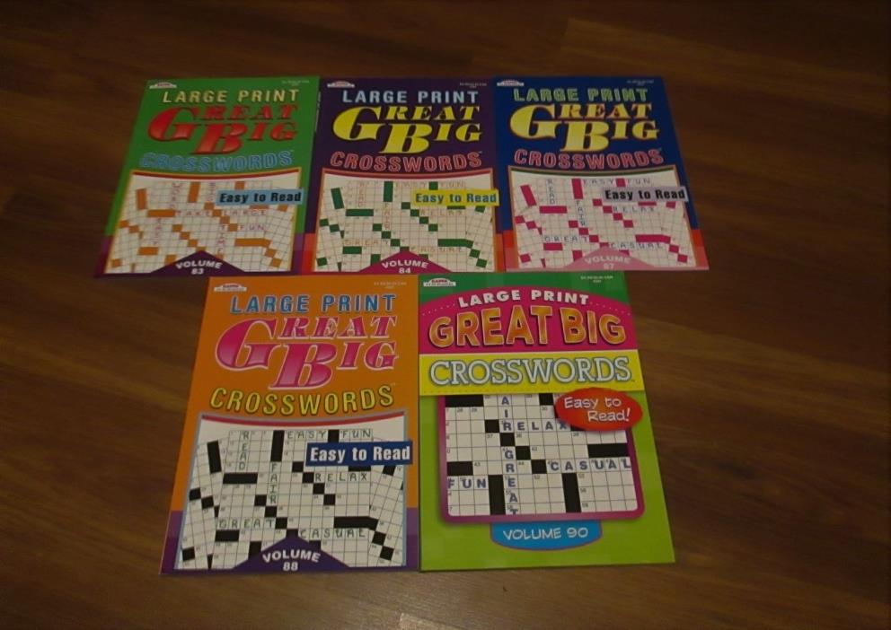 Lot of 5 Large Print GREAT BIG Crosswords Crossword Books Vol 83 84 87 88 90