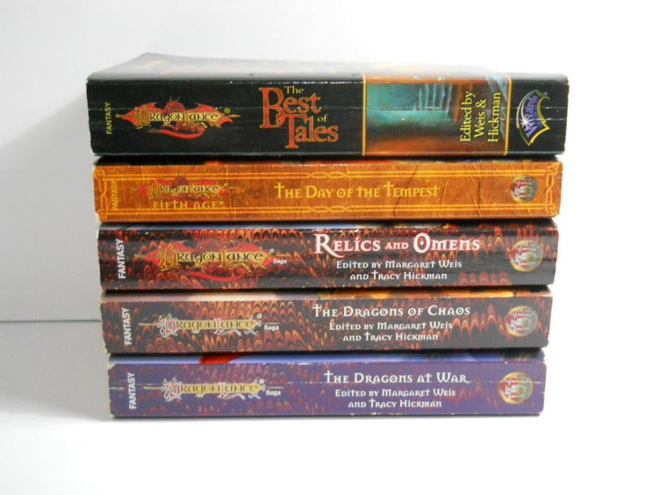 Lot of 5 DragonLance Novels The Best of Tales, The Dragons at War, Relics & Omen