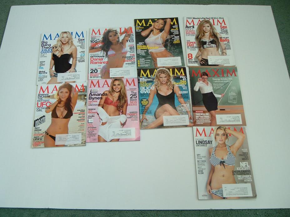 Maxim magazine 9 back issue lot 2010 Avril, Kaley Cuoco, Lindsay. Alice Eve