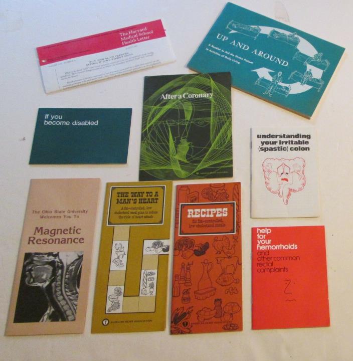 Lot of 9 Vintage 70s & 80s Health & Medicine Pamphlets Flyer Brochure Retro Prop