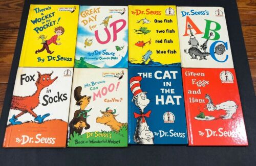 Dr Seuss Books Lot Of 8 HC Beginners/ I Can Read VTG Fox In Socks Cat In Hat ABC