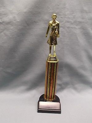 saleswoman trophy copper color column weighted black base