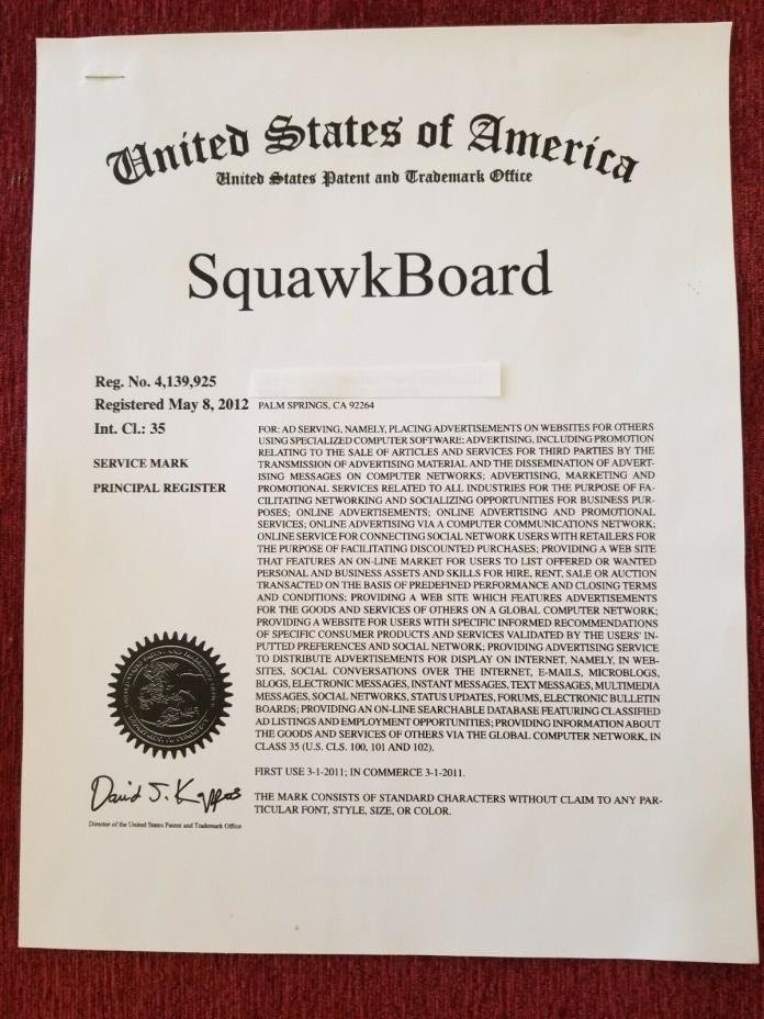 SquawkBoard Trademark and Web Site for Sale, Lease, License options & More.