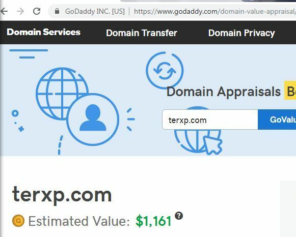 TERxP™ dot COM registered Domain Name has a present GoDaddy value of $1,161.00