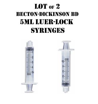 LOT of 2 BECTON-DICKINSON BD 5ML LUER-LOCK SYRINGE SYRINGES CRAFTS FIRST AID NOS