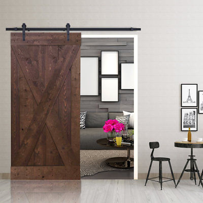 Calhome X-Panel Solid Wood Panelled Pine Slab Interior Barn Door Walnut Stain