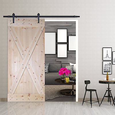 Calhome X-Panel Solid Wood Panelled Pine Slab Interior Barn Door Unfinished