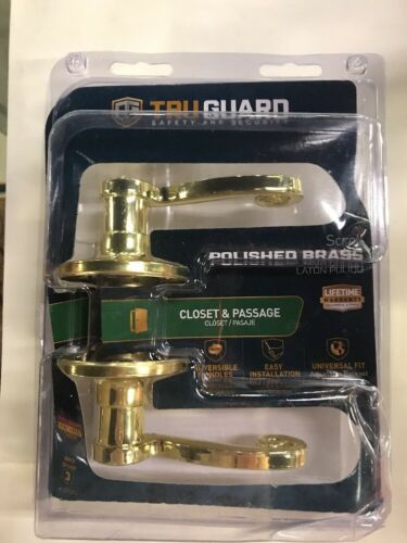 Tru Guard Hall/Closet Reversible Scroll Lever Passage Lockset, Polished Brass