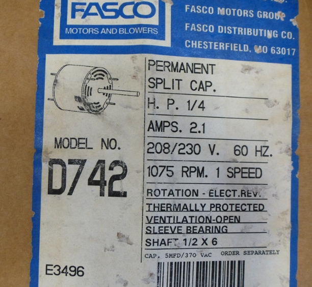 Fasco D742 5.6 Diameter Condenser Fan Motor 1/4 HP FREE SHIPPING