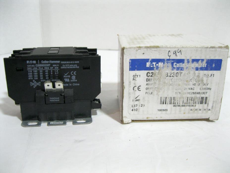 New Eaton Cutler-Hammer C25BNB230T Contactor 30 Amp 24 Volt 2 Pole 50/60Hz