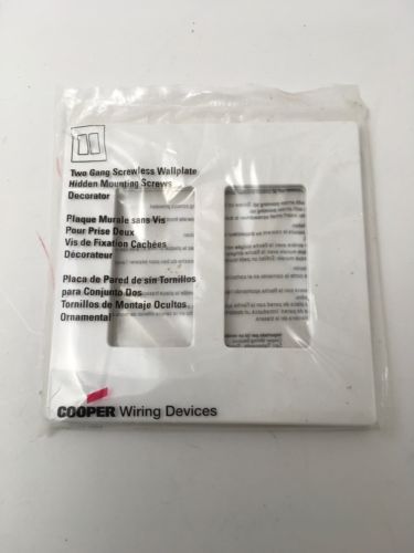 Cooper Wiring Devices PJS262W Decorator Screwless Wallplate, 2-Gang, White, New,