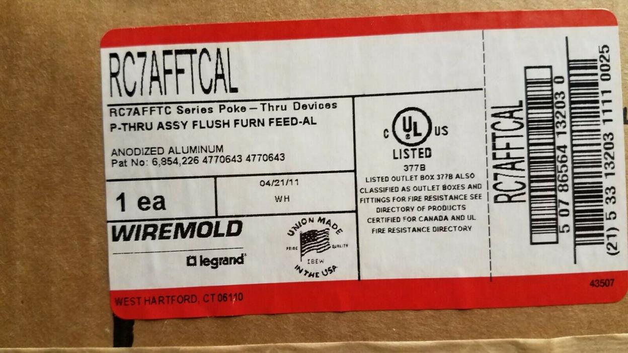 NEW Wiremold Legrand Furniture Feed Assembly  #RC7AFFTCAL Poke-Thru Device