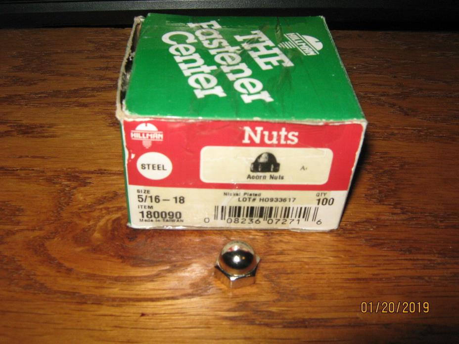 HILLMAN ACORN NUTS STEEL 5/16-18  Box of 100 qty # 180090 FREE SHIPPING
