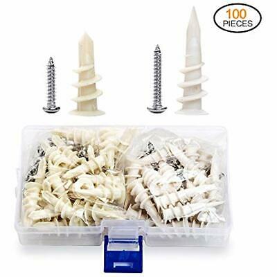 Drywall Anchors 100 Pcs Plastic Self Drilling Hollow Wall With Tapping Screws 2