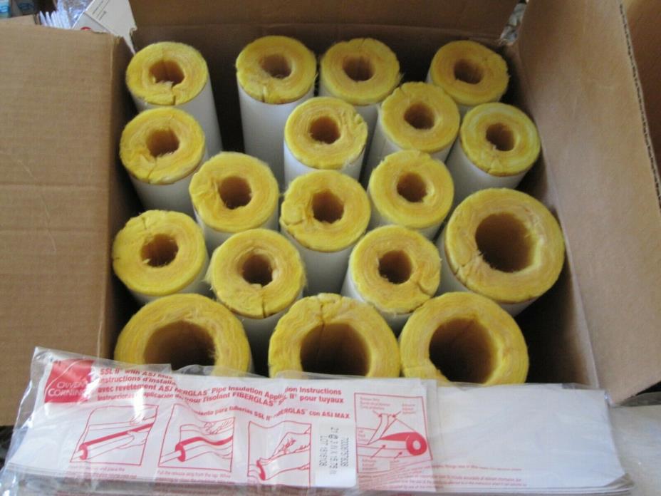 Lot of 18 Owens Corning Fiberglass Pipe Insulation +Tape 1