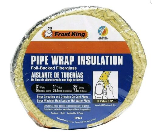 Pipe Wrap Insulation 3 in. x 25 ft. Foil Backed Fiberglass Duct Accessories New