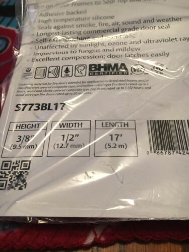 7-Pemko Assa Abloy SiliconSeal S773BL17 Fire & Smoke Seal for Doors 3/8x1/2x17’