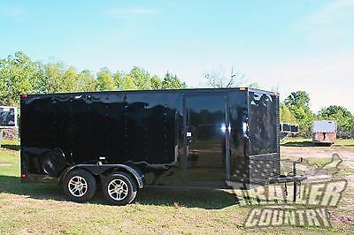NEW 2019 7x16 BLACKOUT Black Out V Nosed Enclosed Cargo Motorcycle Trailer Ramp