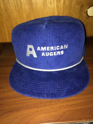 Vintage American Augers Construction Blue Corduroy Snapback Hat RARE