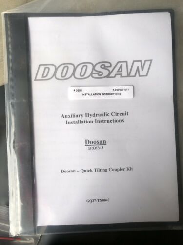 DOOSAN Quick Tilting Coupler Kit DX63-3 Auxiliary Hydraulic Circuit Install. Ins