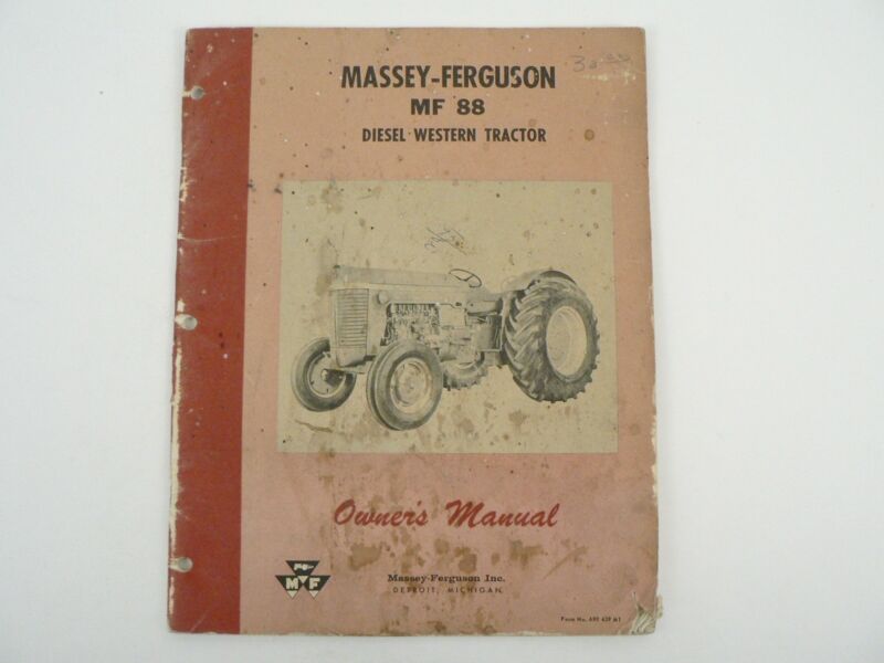 VTG Massey Ferguson MF 88 Tractor Owners Manual Maintenance Trouble Shoot 1960