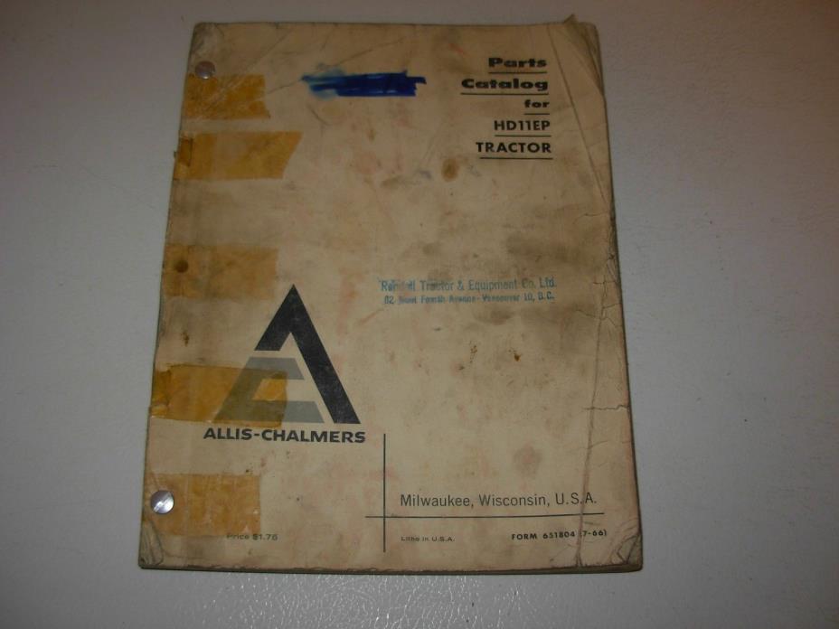 Allis Chalmers HD11EP Tractor Parts Manual - issued 1966